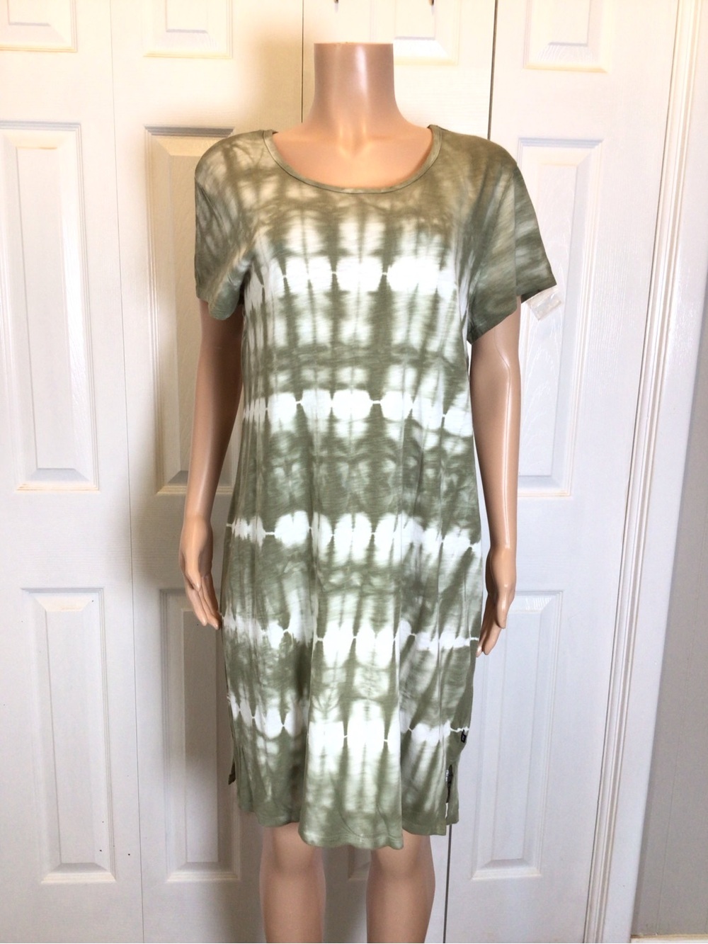 Gap Olive Green Tie Dye T Shirt Dress XL NWT Slub Jersey Above Knee Casual Boho. - Picture 2 of 8